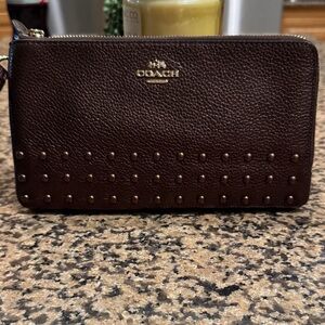 Coach Dark Brown Studded Zip Wallet